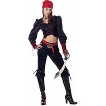 InCharacter Costumes Dark Pirate Costume For Women – Sequin Dress With Metallic Print, Boot Covers & Hat