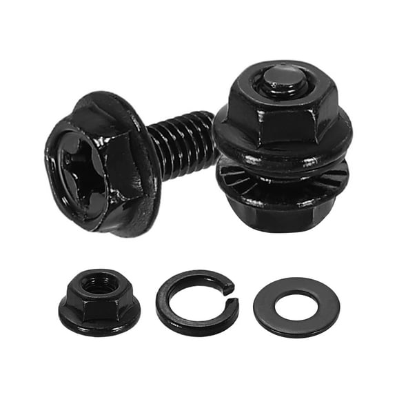 M3 x 6mm 30Pcs Phillips Flanged Hex Bolts with Nuts, Flat & Lock Washers, Black