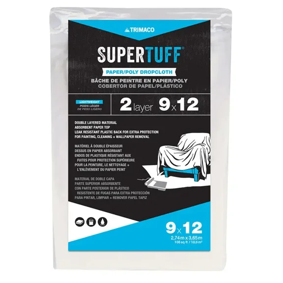 9812413,DROP CLOTHS,PAPER/POLY - DOUBLE LAYERED "TRIMACO" Size Ft=9 x 12