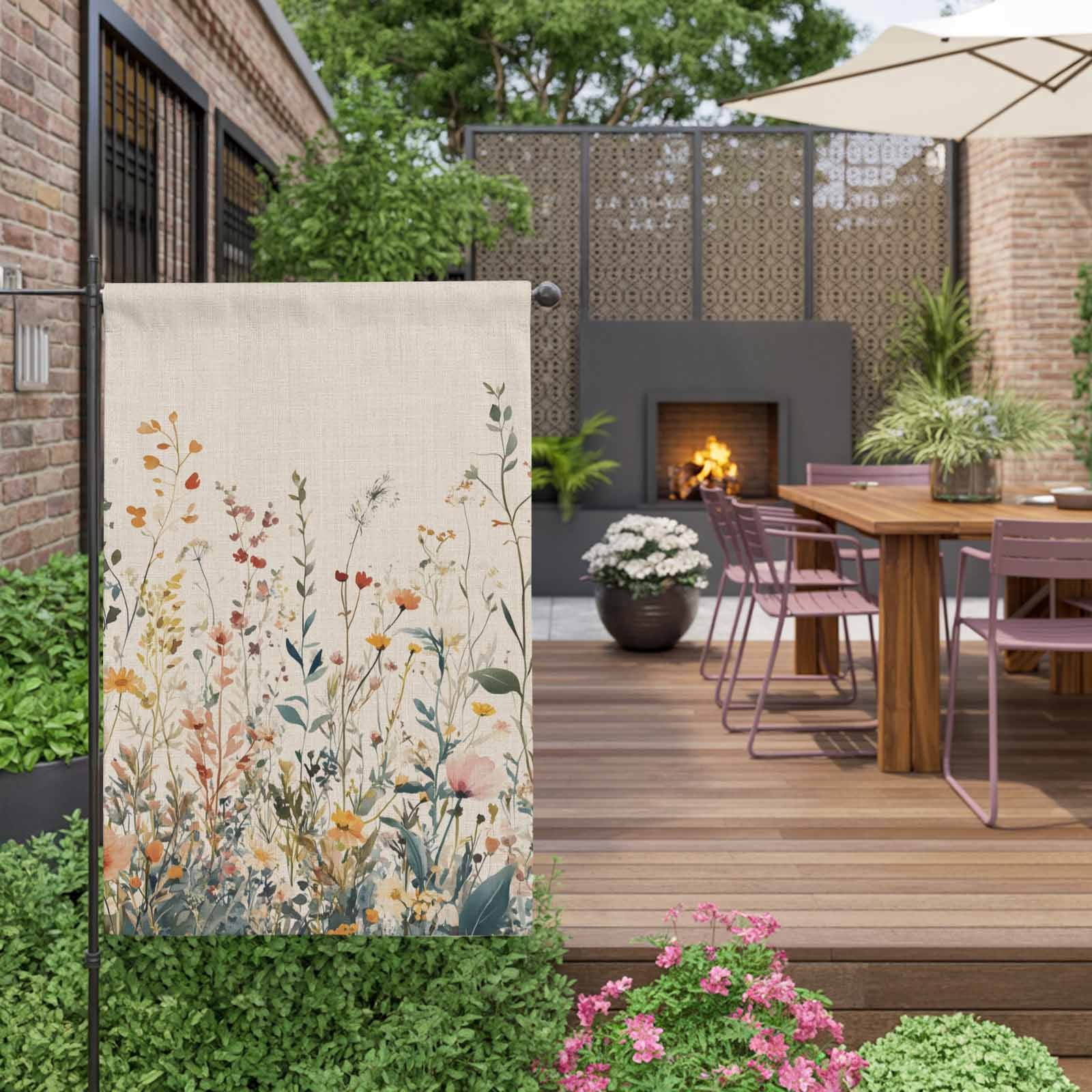 Vintage Flowers House Flags For Outdoor, Flowers Wildflowers Watercolor Small Double Side Yard Flags Weather Proof House Decor for Lawn Outside Holiday 28 x 40 Inches