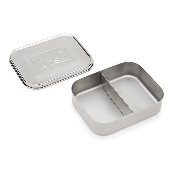 Bits Kits Stainless Steel Bento Box Lunch and Snack Container, 2 Section Snack Box, 6.25" x 5" x 1.75"