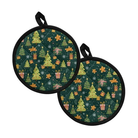 

Xoenoiee 2 PCS Pot Holders Heat Resistant Trivet Mat Quilted Cotton-Like Liner Soft Non-Slip Grip for Kitchen Cooking Baking 8 Inch Round Gingerbread Man Christmas Tree Present