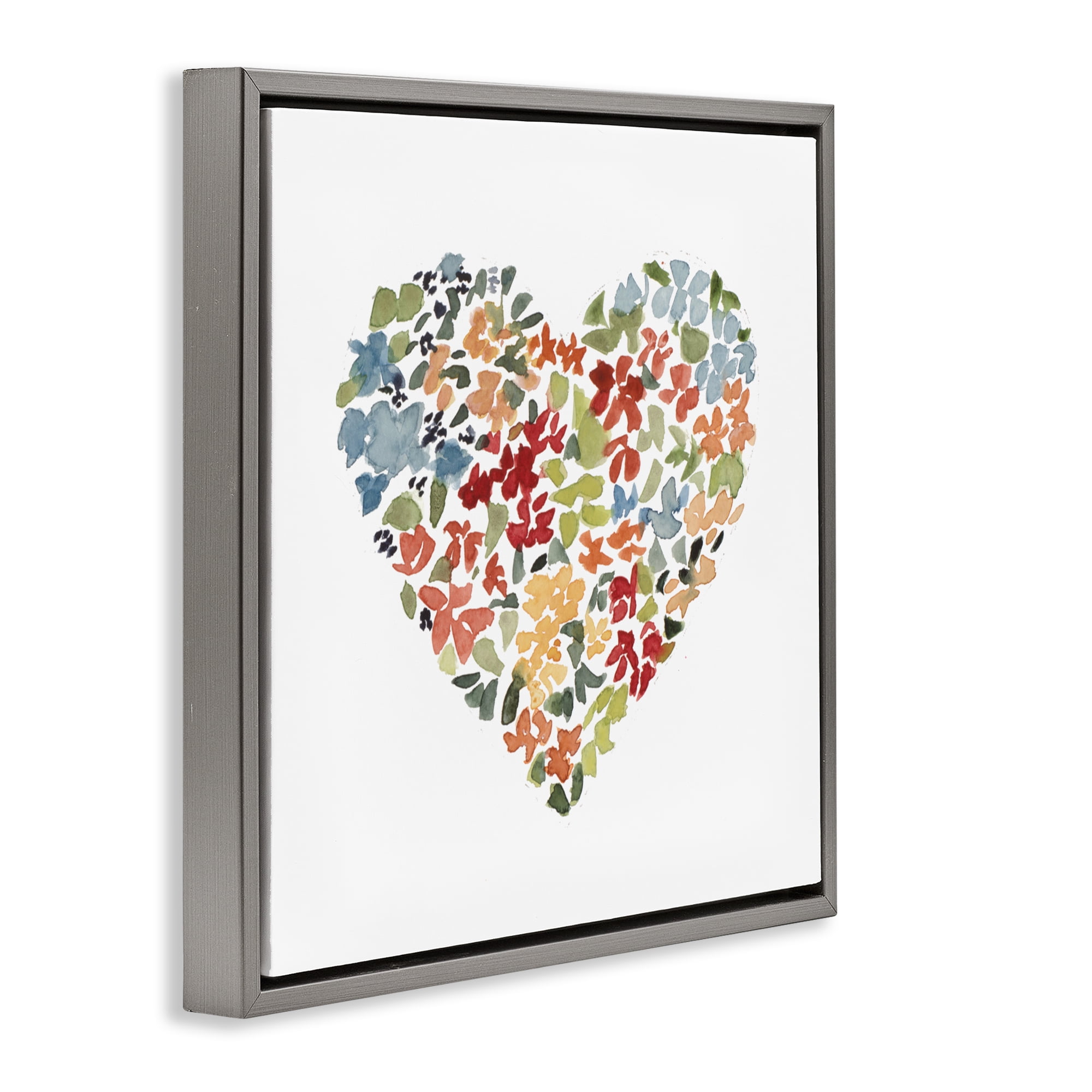 Stupell Industries Blooming Earth Tone Heart Gray Framed Floater Canvas Wall Art, design by Lanie Loreth