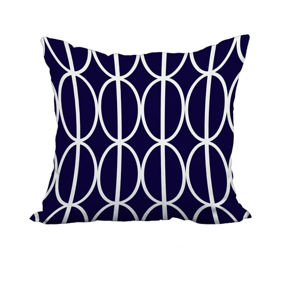 18 x 18 Inch Ovals Go 'Round Navy Blue Geometric Print Decorative Polyester Throw Pillow with Linen Texture