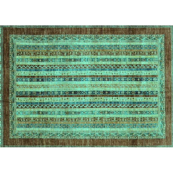 Ahgly Company Indoor Rectangle Abstract Turquoise Blue Modern Area Rugs, 6' x 9'
