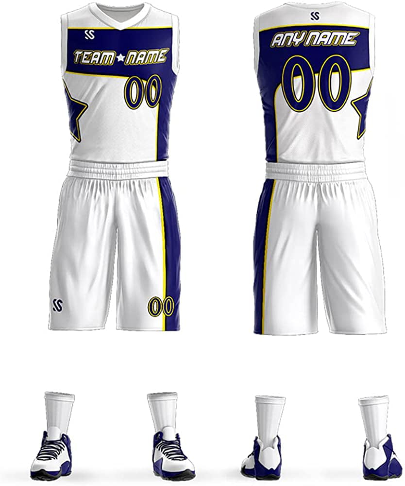 HKsportswear Custom Basketball Jerseys - Old English Old School Style - Order Custom Shorts for A Complete Uniform - Team Name, Player Name & Numbers