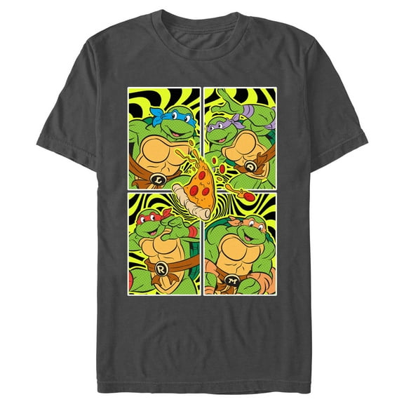 Men's Teenage Mutant Ninja Turtles Groovy Comic Squares Graphic Tee Charcoal Medium