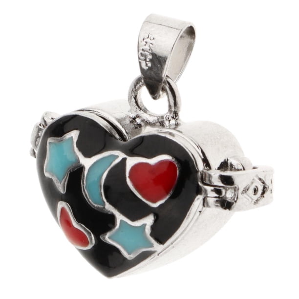 Collar con colgante de urna de recuerdo con esmalte abierto para cremación y corazón esmaltado. Negro