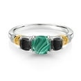 thumbnail image 2 of Gem Stone King 925 Silver and 10K Yellow Gold Green Malachite and Black Onyx and Diamond 3-Stone Ring for Women (2.09 Cttw, Gemstone Birthstone, Cushion 6MM and 4MM, Size 6), 2 of 3