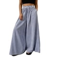 thumbnail image 2 of Cagogo Women's Striped Wide Leg Pants Elastic Waist Casual Loose Flowy Long Trousers for Summer Beach Travel Lounge Palazzo Style, Blue L, 2 of 9