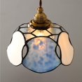 thumbnail image 6 of FSLiving Hanging Swag Lamp Pendant Light with 15ft Plug-in UL Dimmable Cord Brass Finished E14 Socket Tiffany Flower Glass Lamp Blue Sky and White Clouds Design for Corner Lighting - 1 Light, 6 of 9
