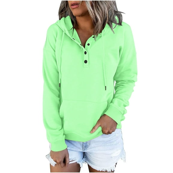 Dyfzdhu Hoodies Solid Color Long Sleeve Casual Hooded Sweatshirt With Female Button Buttons And Drawstring Pockets Hoodies For Women