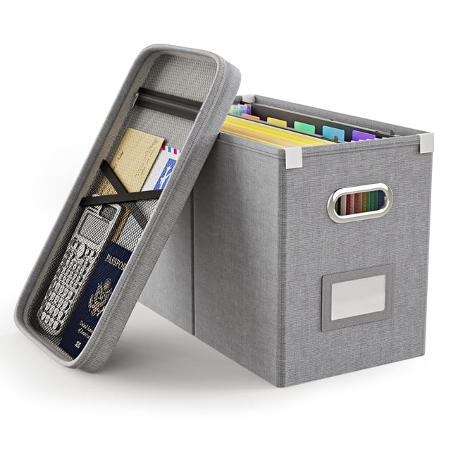 Caja organizadora de archivos Oterri con tapa para archivos de cartas, color gris