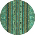 thumbnail image 1 of Ahgly Company Machine Washable Indoor Round Abstract Turquoise Blue Modern Area Rugs, 7' Round, 1 of 4