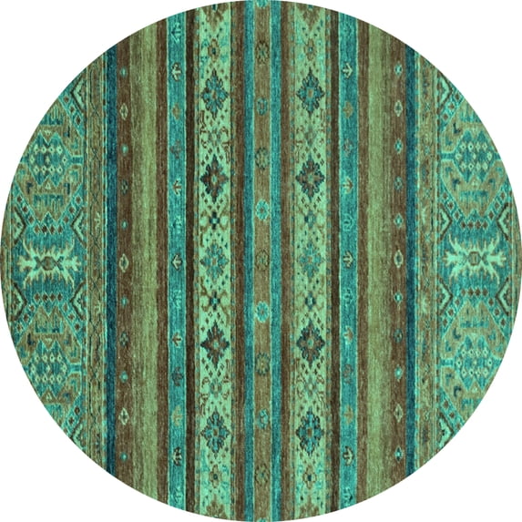 Ahgly Company Machine Washable Indoor Round Abstract Turquoise Blue Modern Area Rugs, 7' Round