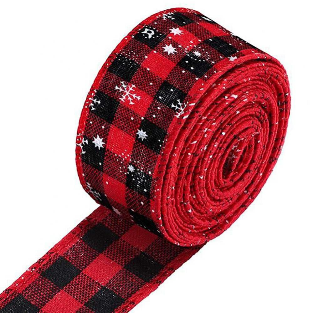 Black and White, 10 Meter Long 6.3 cm in Width Plaid Burlap Ribbon Gingham Wrapping Ribbon with Spool for Christmas Decoration Gift Wrapping Party Decoration 