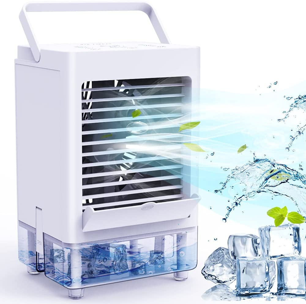 Portable Air Conditioner 5000mAh Battey Operated Evaporative Air Cooler 800ML Water Tank 8H Timer for Bedroom Office Desk Car Camping Tent