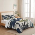 thumbnail image 5 of King Quilt Set 96''x106'', Navy Blue Green Floral Lightweight Summer Bedspread Coverlet Set with 2 Pillow Shams, Vintage Botanical Leaves Breathable All Season Quilt Bedding for Bedroom/Guest Room, 5 of 9