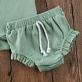 thumbnail image 5 of Seyurigaoka Baby Girl Shorts Set, Knitted Suspenders Jumpsuit + High Waist Shorts Outfits, 5 of 6