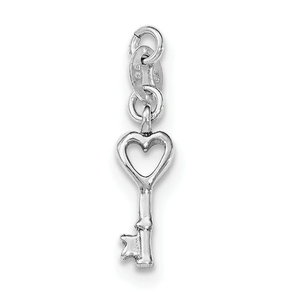 925 Sterling Silver Solid Polished Open Love Heart Key With Spring-Ring Charm 30x11mm Wide Bead-Charm for Women