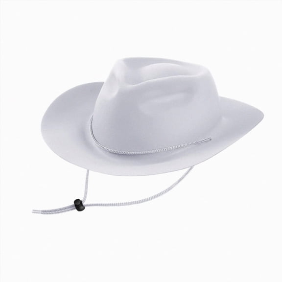 Xudanell Kids Girls Boys Wide Brim Western Cowboy Cowgirl Hat with Wind Lanyard Felt Fedora Hat (White, 4-10 Years)
