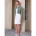 thumbnail image 3 of DARING DIVA Women's Houndstooth Collarless Plaid Cropped Tweed Jacket S Green, 3 of 6