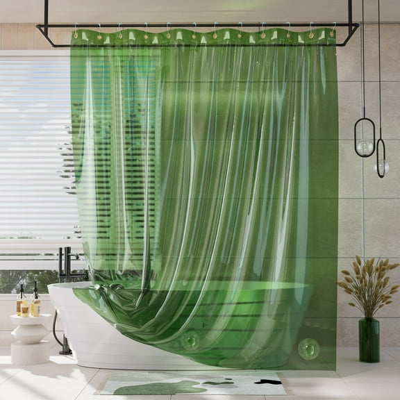 AmazerBath Shower Curtain Liner, 100% EVA Soft Clear Green Heavy Duty Shower Curtain and Liner 2-in-1, 72x72 Luxury Plastic Weighted, 12 Rustproof Grommets & 3 Heavyweight Stones