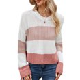 thumbnail image 1 of Suéteres cortos de mujer Suéteres casuales de manga larga con cuello redondo a rayas Romacci Camiseta de manga corta, 1 of 7