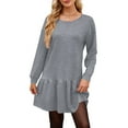 thumbnail image 4 of UVN Fall Dresses for Women Winter Long Sleeve Crewneck Oversized Casual Pullover Patchwork Sweatshirt Dress, 4 of 9