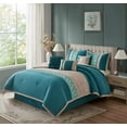 thumbnail image 2 of Lanco Dolores 7-Piece California King Comforter Set, Teal, Floral Fill Material 100% Polyester, All Season Premium Bedding Set, 2 of 7