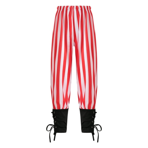 dPois Medieval Ankle Pants for Boys Renaissance Pirate Costume Halloween Cosplay Viking Navigator Red Stripes L