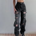 thumbnail image 4 of FITORON Womens Straight Leg Jeans- Ripped High Waist Loose Fashion Jeans Baggy Wide-Leg Solid Baggy Relaxed Fit Pants Black, 4 of 9