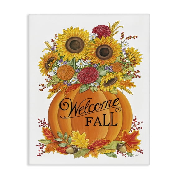 Stupell Industries French Country Welcome Fall Pumpkin and Florals Canvas Art, 16 x 20, by Deb Strain