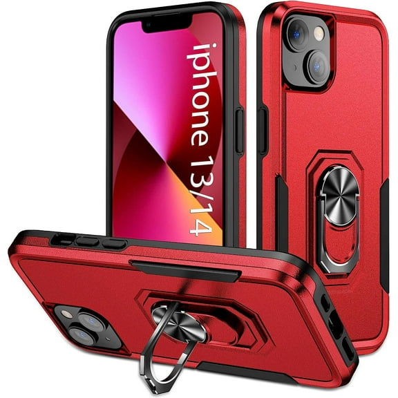 Designed for iPhone 13 Case for iPhone 13 6.1 Inch,with Kickstand Heavy Duty Shockproof,Case for iPhone 13 Case-Red Black