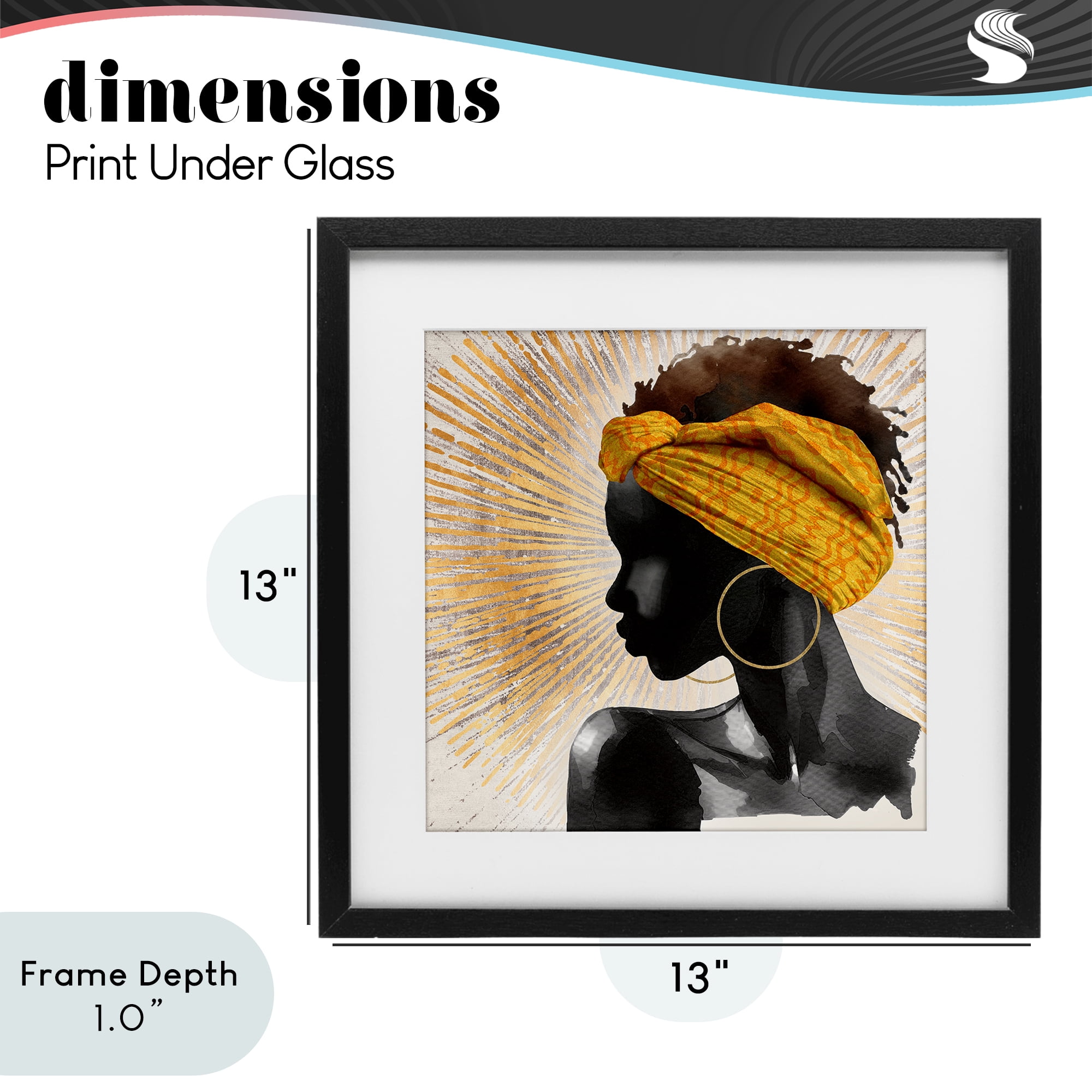 Stupell Industries Golden Sunburst Profile with Headwrap Black Framed Print Under Glass, design by CAD Designs