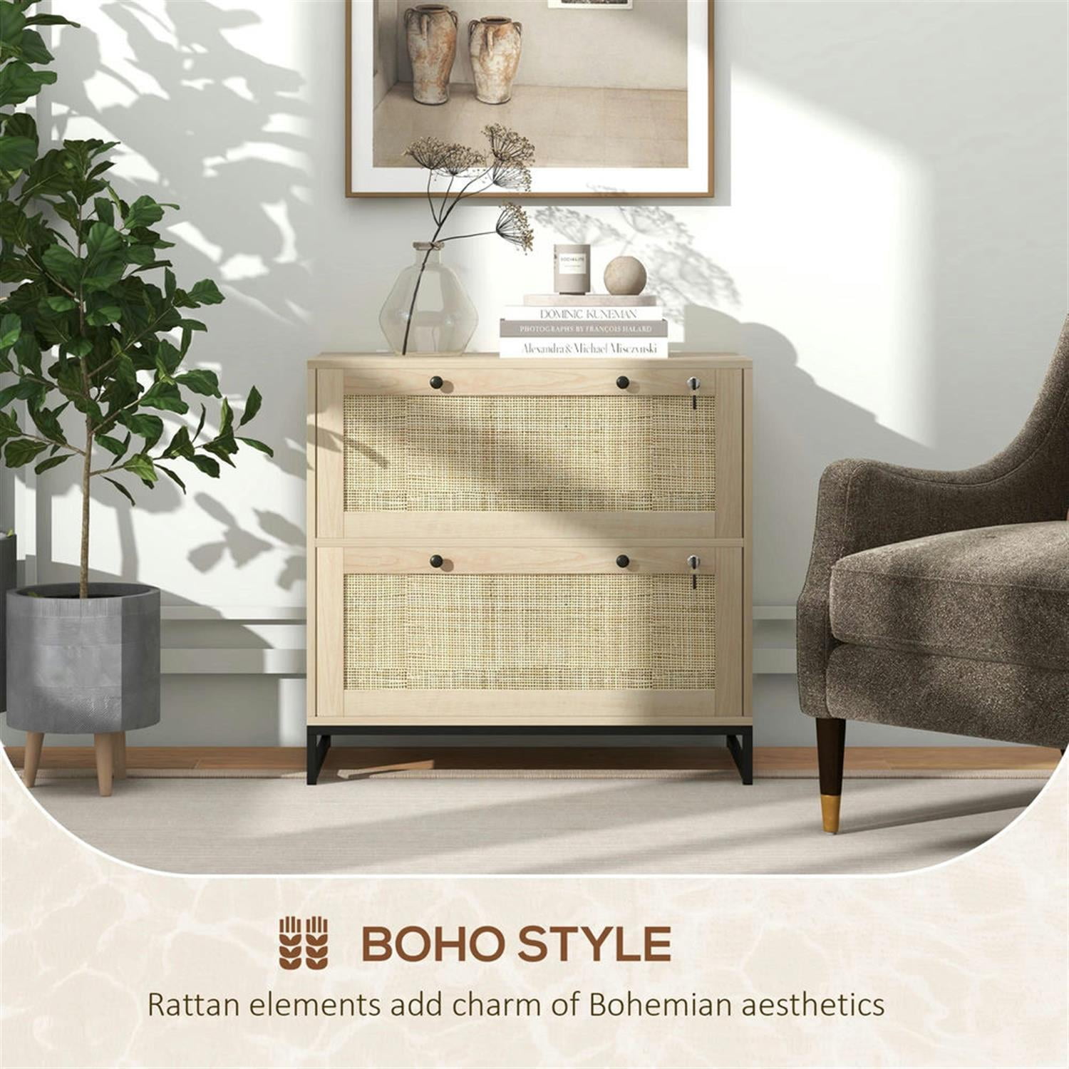Demi Bonn Boho 2-Drawer Filing Cabinet with Adjustable Hanging Bar, for Letter, A4 and Legal Size, Home Office, Lockable File Cabinet, Beige