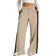thumbnail image 2 of Women's Drawstring Sweatpants Side Stripe Pants Wide Leg Track Pants with Pockets Khaki L, 2 of 4