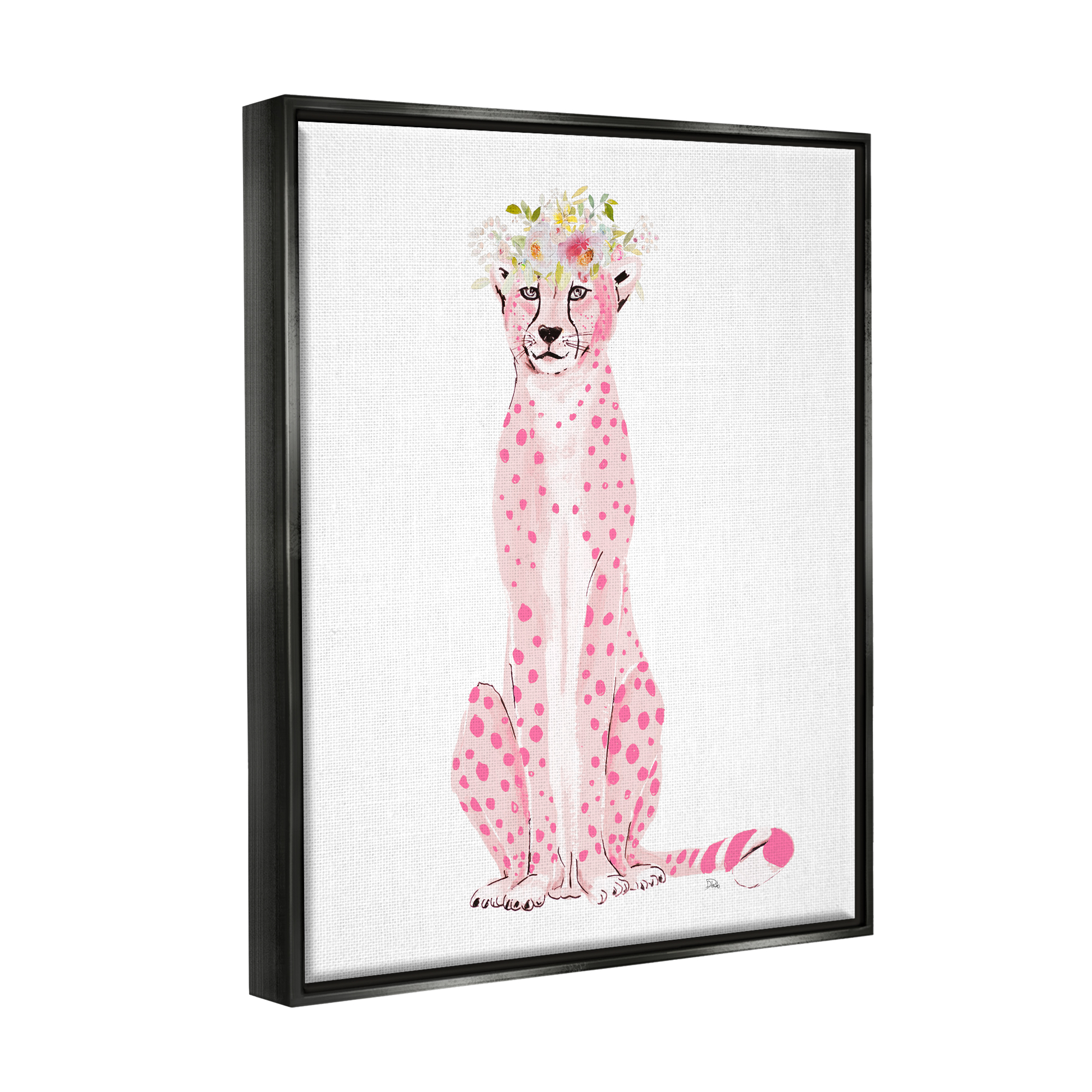 Stupell Pink Leopard Floral Garland Animals & Insects Painting Black Floater Framed Art Print Wall Art