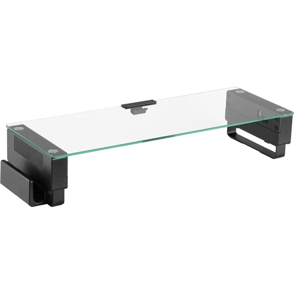 Lorell, LLR99532, Single Shelf USB Glass Monitor Stand, 1 Each, Black