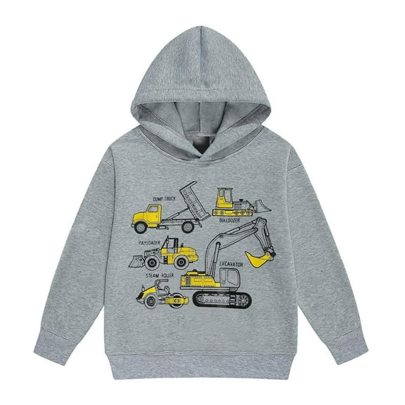XUELUO Little Boys Hoodies Construction Vehicle Graphic Long Sleeve Sweatshirt Cool Spring School Loose Kids Fashion Pullover Top