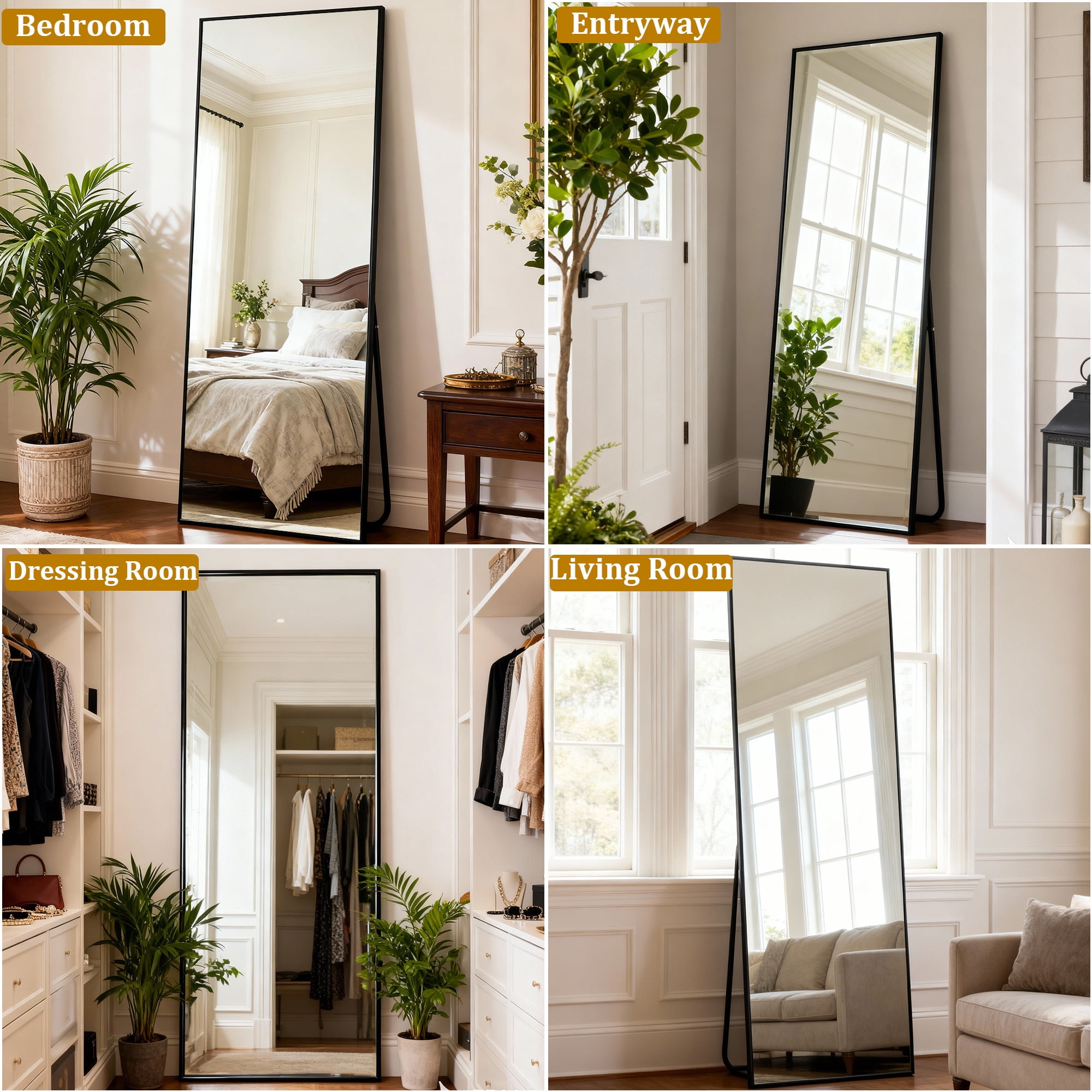 Lumora 64"x21" Full Length Mirror Rectangle Floor Mirror Wall-Mounted Leaning Mirror, Black