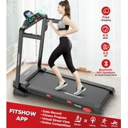 Smart Folding Treadmill w/ APP Control and HiFi Bluetooth Speakers, 3.0HP Power 8MPH Speed Treadmill for Home, 15 Programs 3 Manual Incline, 2.95 Thickened Running Deck, Touch Screen LED Display
