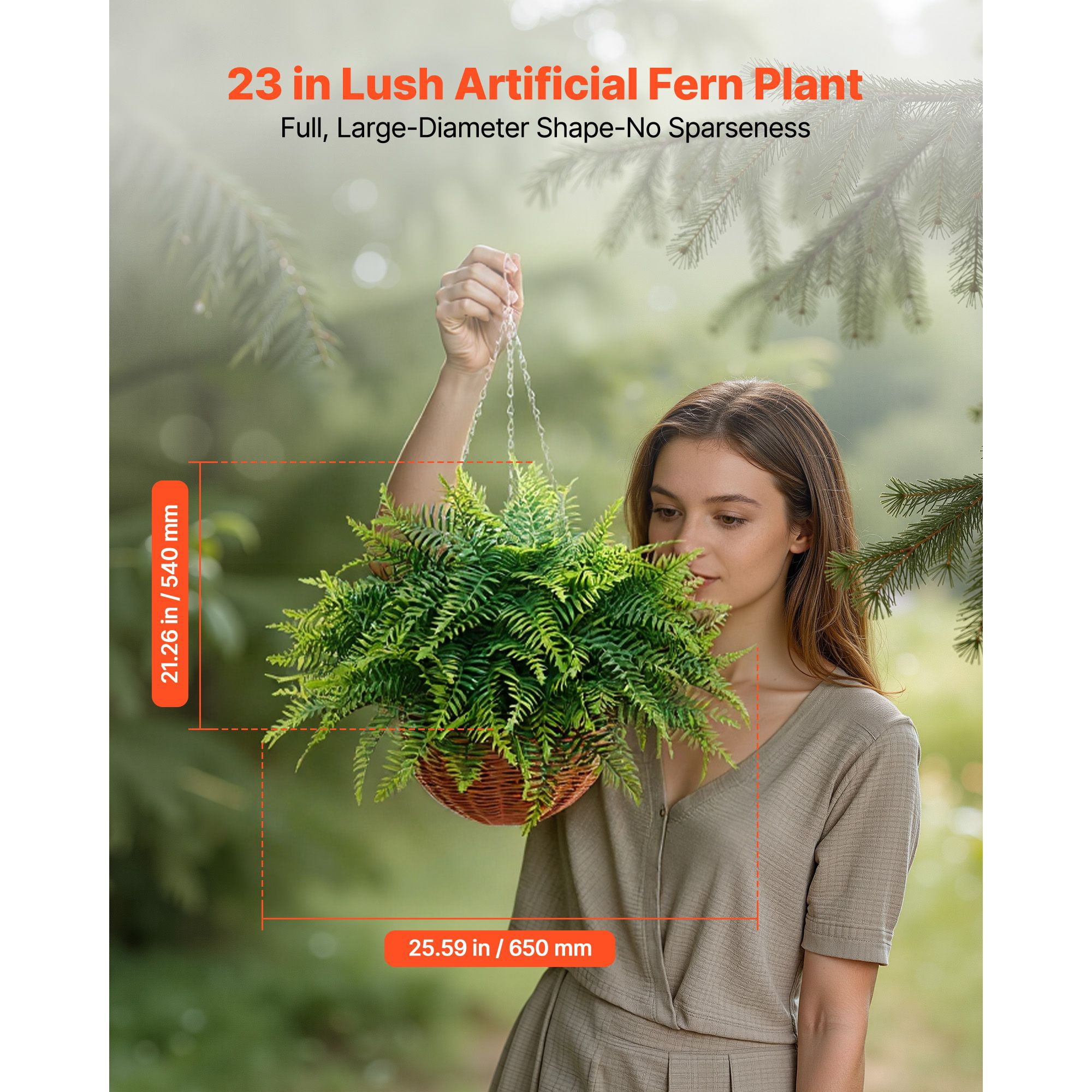 2-Pack Artificial Ferns, 26 Inch Height with 23 Inch Hanging Length, Silk Fronds, Weatherproof LDPE Branches, Low Maintenance, for Hanging Baskets, Planters & Indoor Decor
