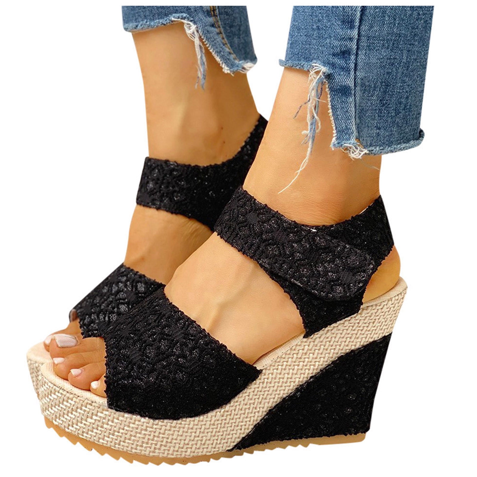Details about  / Women Summer Casual Ankle Strap Platform Open Toe High Heel Wedge Sandals Shoes