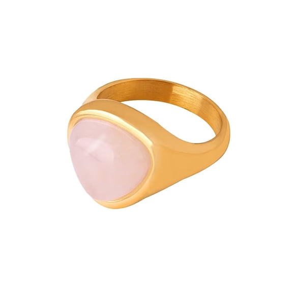 PAMTIER Stainless Steel Unique Elegance Vintage Retro Natural Stone Statement Pink Gemstone Ring for Womens Wedding Band Gold Size 8