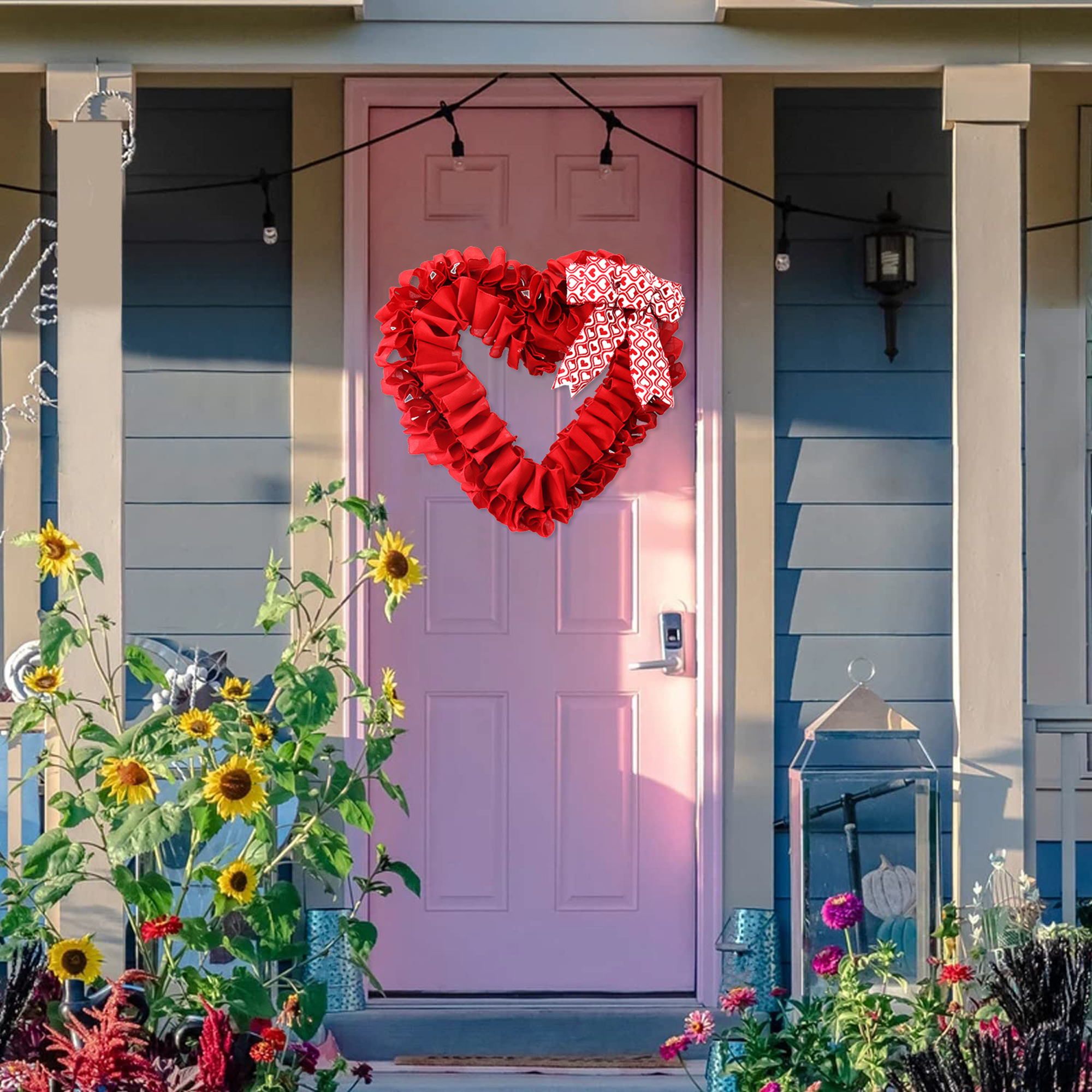 Hirigin Front Door Valentines Day Wreath Hollow Out Heart Shape Frill Trim  Bowknot Garlands Ornaments Wreaths For Front Door 
