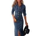 thumbnail image 3 of Vestido de Mezclilla para Mujer, Moderno, Larga, con Botones, Maxivestido Mezclilla, Ajustado, Abertura, Vestidos Largos Profundo L, 3 of 9