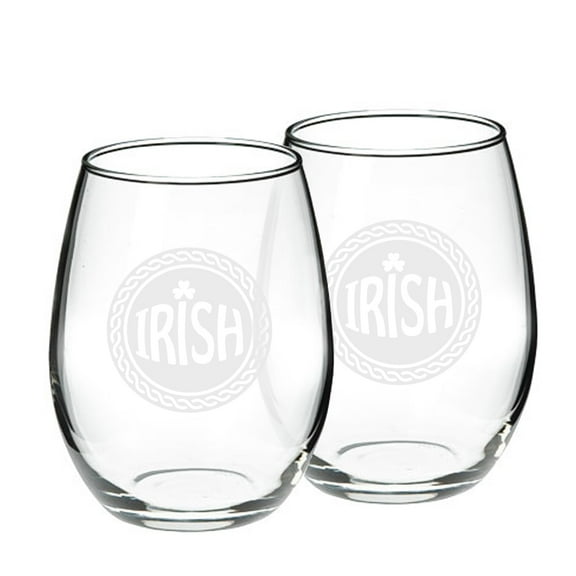 Irish Celtic Logo Deep Etched 21 oz Stemless Red Wine Glass - Set of 2