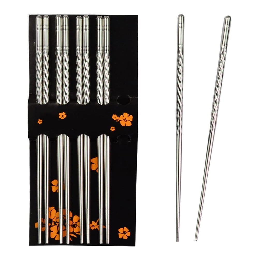 1/5 Pair Chinese Stylish Non-slip Design Chop Sticks Stainless Steel Chopsticks 