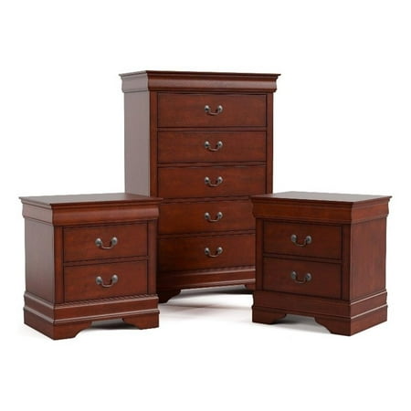Furniture of America Arabella Wood 3-Piece Nightstand and Chest Set in Cherry